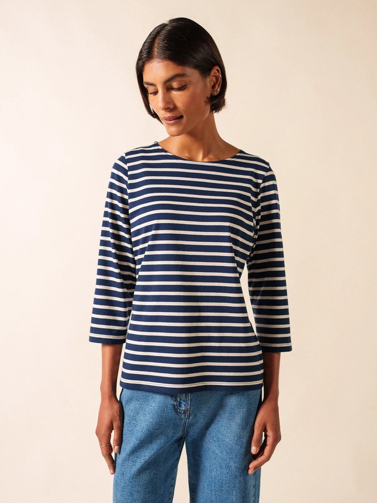 Nwt | Saint James Gallathee Ii Navy And White Striped Boatneck Top